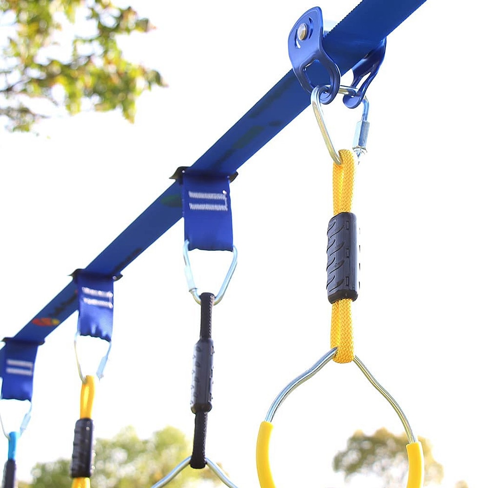 Polea deslizante Ninja para deslizamiento de niños, con mosquetón, obstáculos Ninja Warrior, para patio trasero, gran oferta