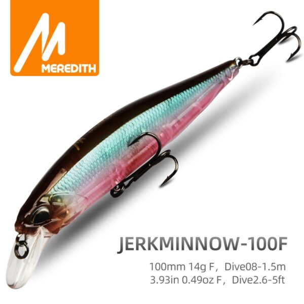 MRERDITH-señuelo iscas de señuelos pesca JERK MINNOW 100F 14g, Wobbler flotante, 24 colores, cebo duro, calidad profesional Depth0.8-1,0m isca artificial frete gratis black minnow