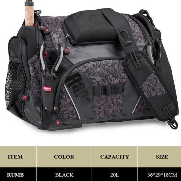RAPALA-Bolsa de pesca de 20L, mochila de pesca con Cinturón desmontable, 36cm x 29cm x 18cm, bolsa de aparejos de pesca multifuncional para exteriores - Imagen 2