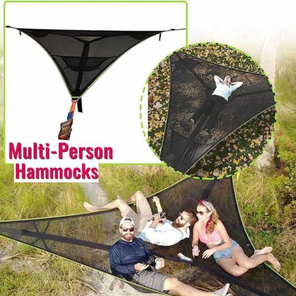 Hamaca multipersona para exteriores, diseño de 3 puntos, portátil, multifuncional, triangular, aérea, conveniente para dormir y acampar