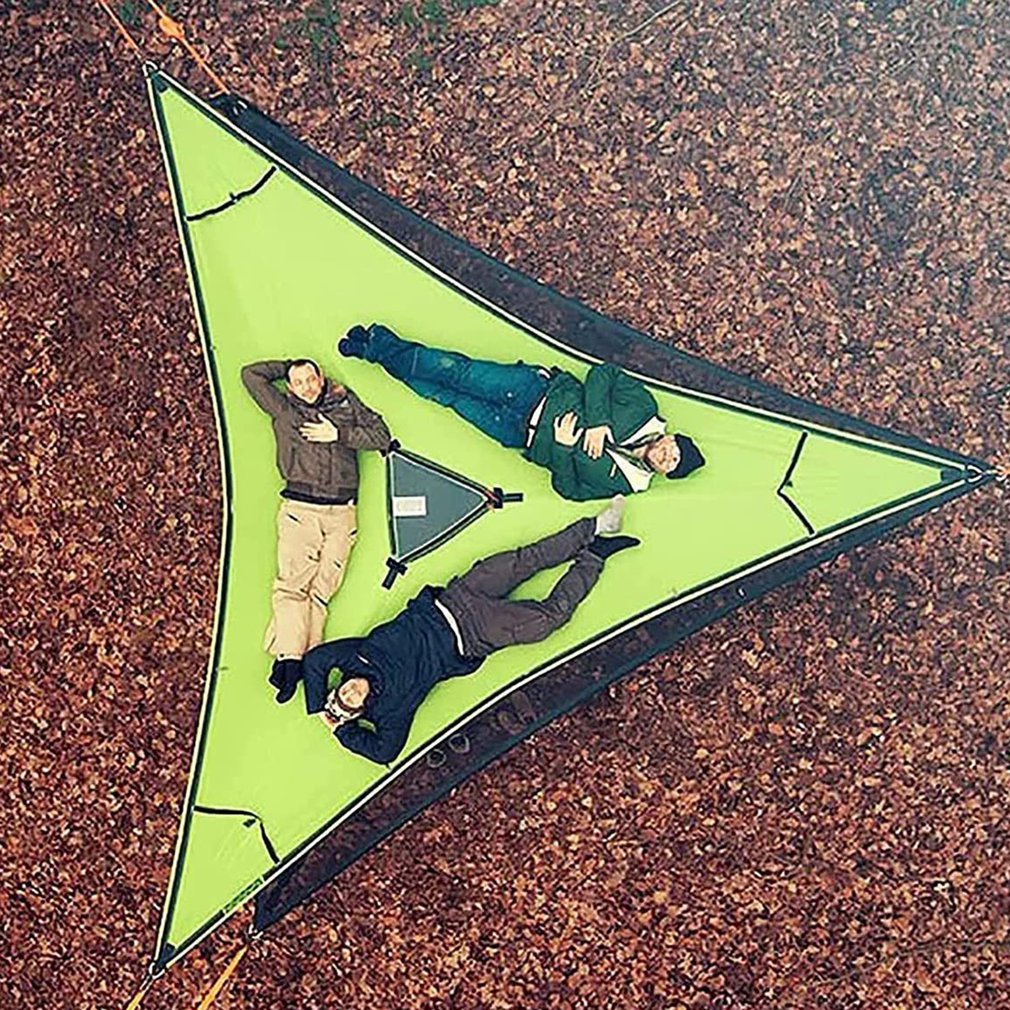 Hamaca multipersona para exteriores, diseño de 3 puntos, portátil, multifuncional, triangular, aérea, conveniente para dormir y acampar