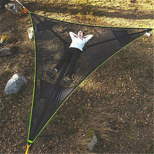 Hamaca multipersona para exteriores, diseño de 3 puntos, portátil, multifuncional, triangular, aérea, conveniente para dormir y acampar - Imagen 2