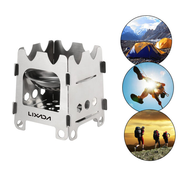 Estufa de titanio Lixada para acampar al aire libre, estufa de madera plegable ultraligera portátil, estufa de bolsillo para acampar, pescar y senderismo - Imagen 5