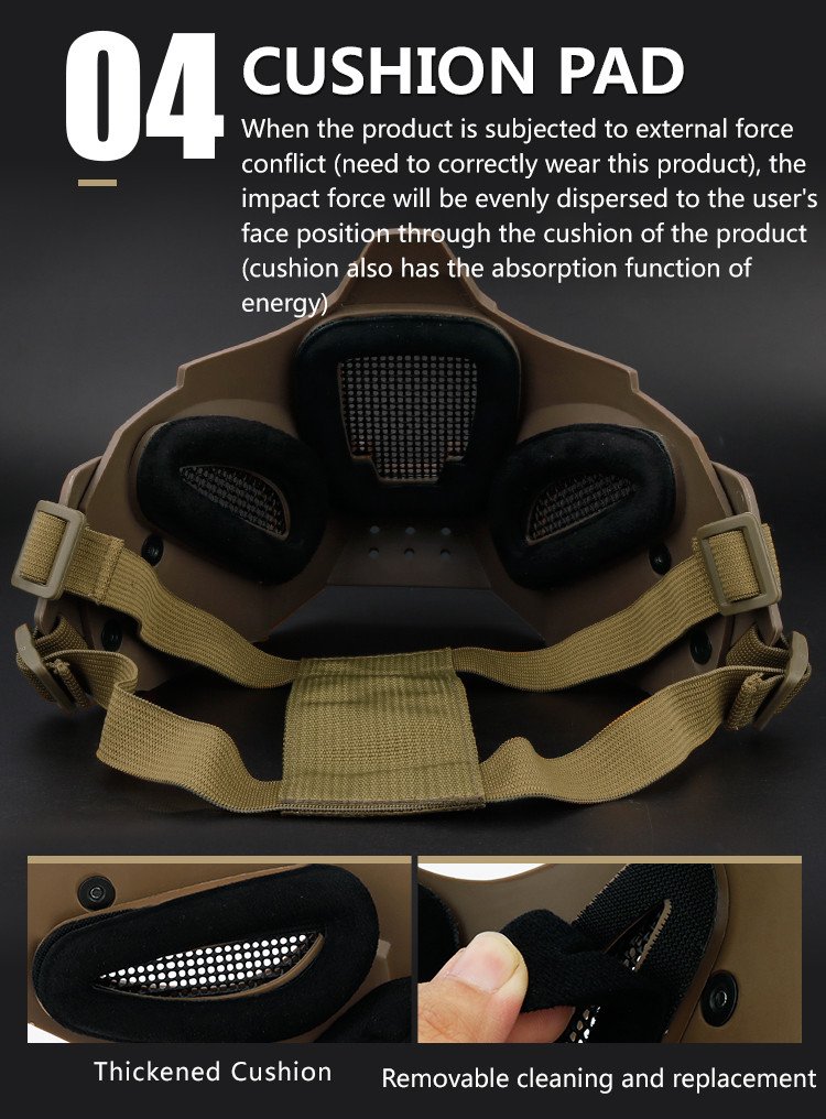 Máscara protectora de media cara para caza, mascarilla táctica transpirable para Airsoft Paintball CS, máscara facial de combate con conector para casco