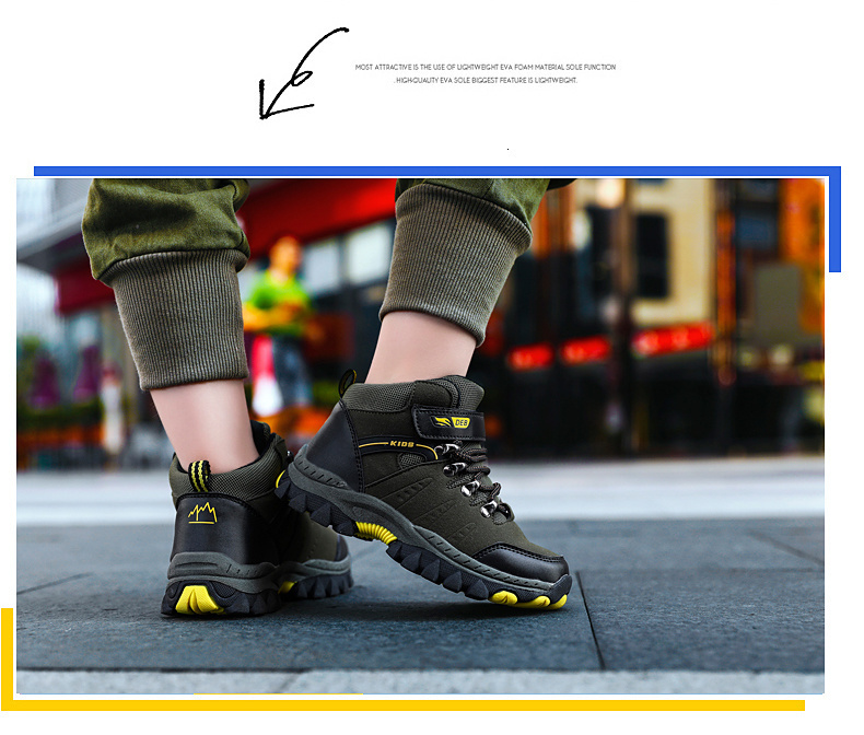 Zapatos deportivos de senderismo para niños, zapatillas de Trekking antideslizantes, calzado para escalar, cálidas, de piel, para Otoño e Invierno