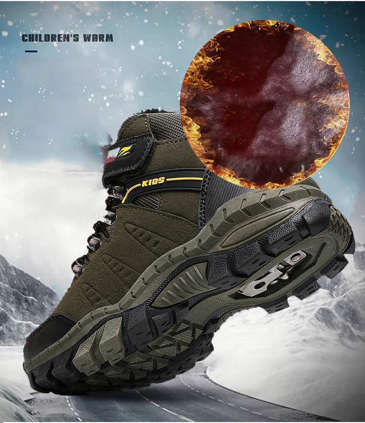 Zapatos deportivos de senderismo para niños, zapatillas de Trekking antideslizantes, calzado para escalar, cálidas, de piel, para Otoño e Invierno