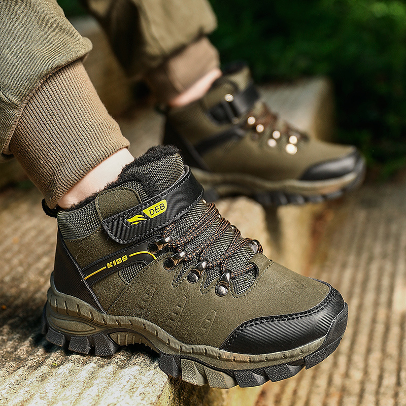 Zapatos deportivos de senderismo para niños, zapatillas de Trekking antideslizantes, calzado para escalar, cálidas, de piel, para Otoño e Invierno