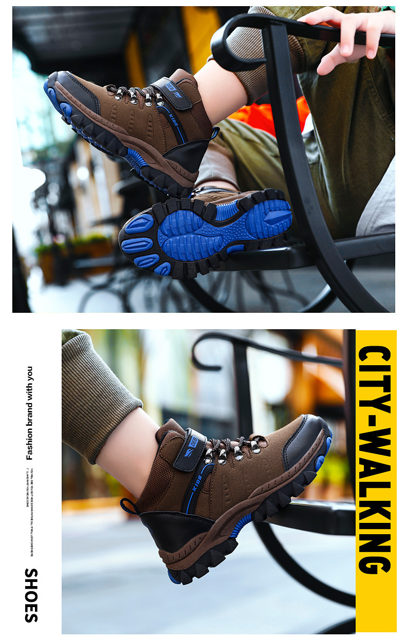 Zapatos deportivos de senderismo para niños, zapatillas de Trekking antideslizantes, calzado para escalar, cálidas, de piel, para Otoño e Invierno