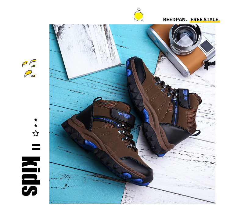 Zapatos deportivos de senderismo para niños, zapatillas de Trekking antideslizantes, calzado para escalar, cálidas, de piel, para Otoño e Invierno