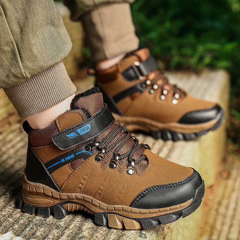 Zapatos deportivos de senderismo para niños, zapatillas de Trekking antideslizantes, calzado para escalar, cálidas, de piel, para Otoño e Invierno