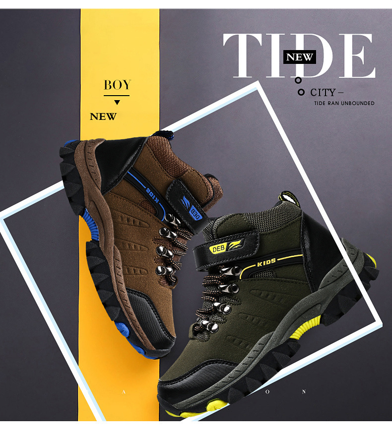 Zapatos deportivos de senderismo para niños, zapatillas de Trekking antideslizantes, calzado para escalar, cálidas, de piel, para Otoño e Invierno