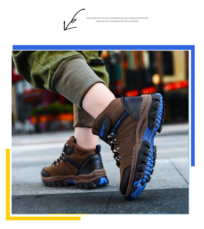 Zapatos deportivos de senderismo para niños, zapatillas de Trekking antideslizantes, calzado para escalar, cálidas, de piel, para Otoño e Invierno