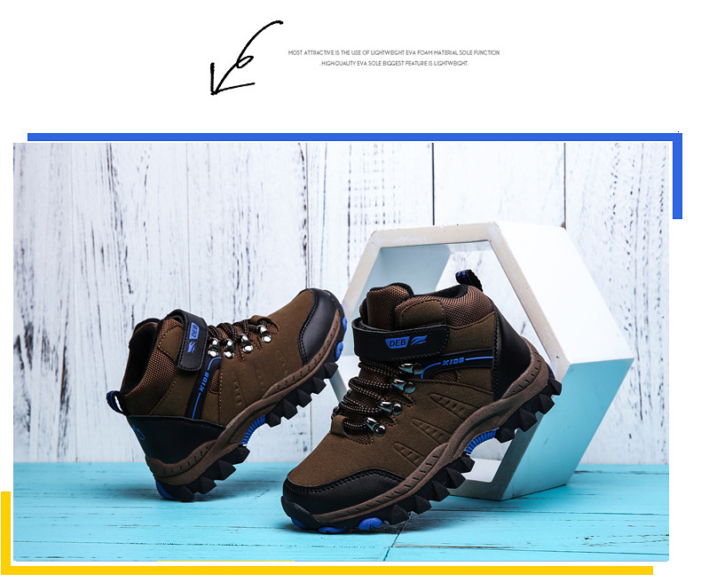 Zapatos deportivos de senderismo para niños, zapatillas de Trekking antideslizantes, calzado para escalar, cálidas, de piel, para Otoño e Invierno
