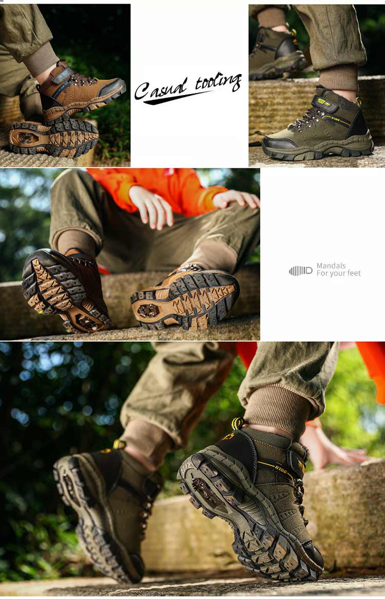 Zapatos deportivos de senderismo para niños, zapatillas de Trekking antideslizantes, calzado para escalar, cálidas, de piel, para Otoño e Invierno