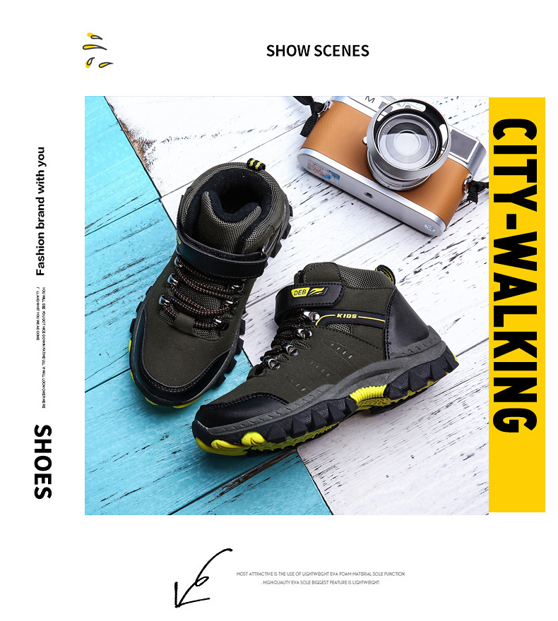 Zapatos deportivos de senderismo para niños, zapatillas de Trekking antideslizantes, calzado para escalar, cálidas, de piel, para Otoño e Invierno