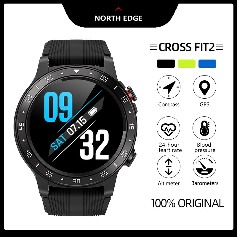 NORTH EDGE-reloj inteligente con GPS para hombre, pulsera con Monitor de ritmo cardíaco y presión arterial, impermeable IP67, altímetro, barómetro, brújula, clima