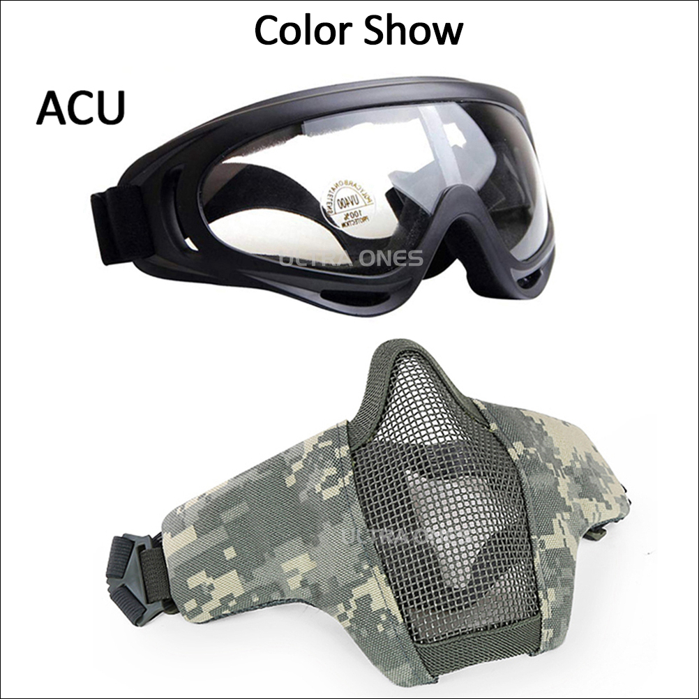 Airsoft-máscara y gafas tácticas de media cara, máscara de malla de acero plegable para tiro al aire libre, Paintball Cs, juego protector