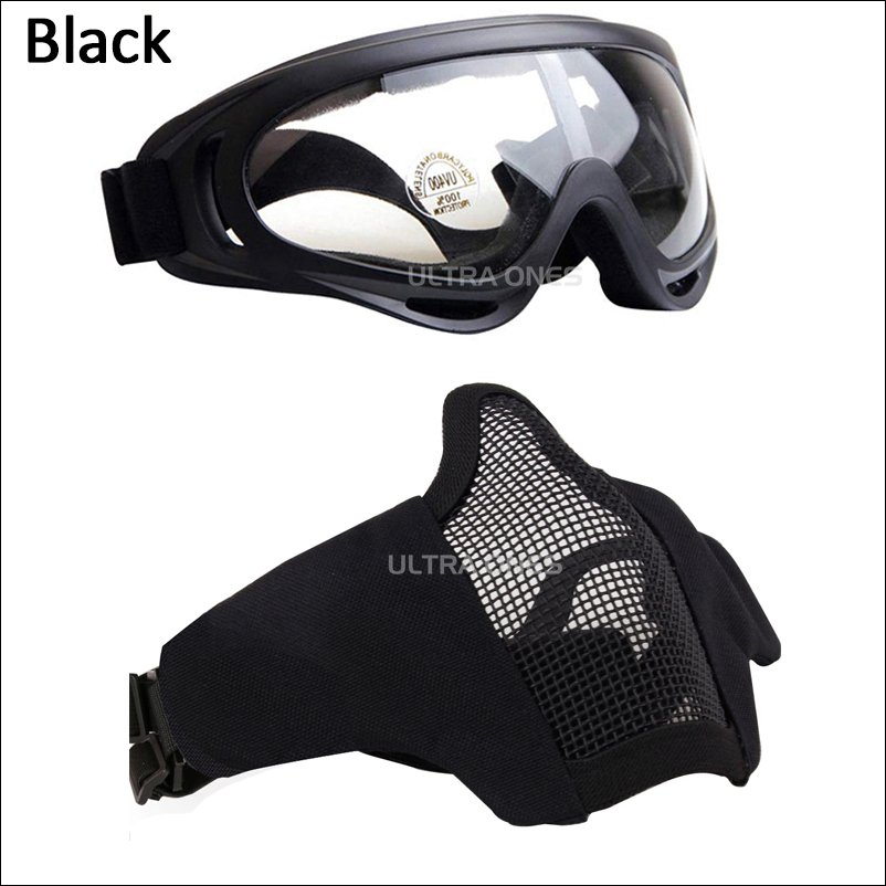 Airsoft-máscara y gafas tácticas de media cara, máscara de malla de acero plegable para tiro al aire libre, Paintball Cs, juego protector