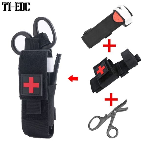 Torniquete táctico, bolsa MOLLE, kit de primeros auxilios