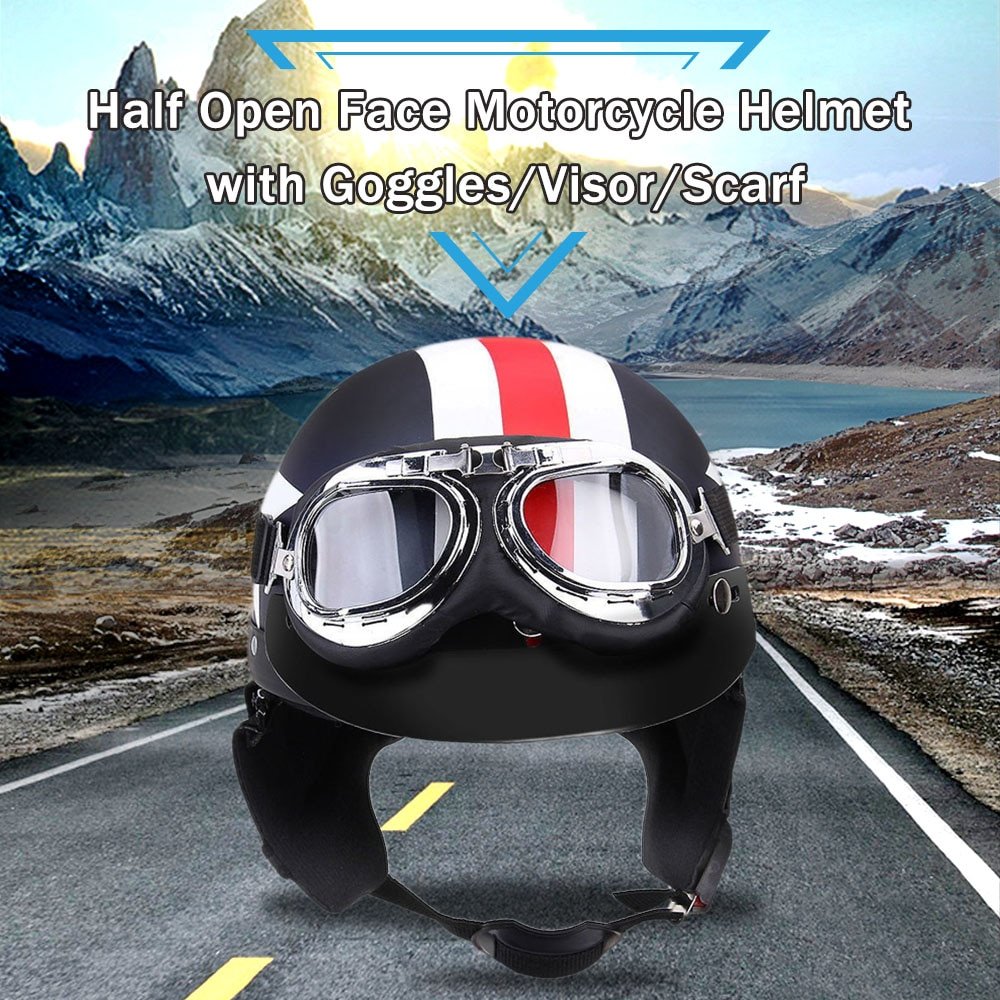 Casco de moto Retro con gafas, medio abierto, Retro