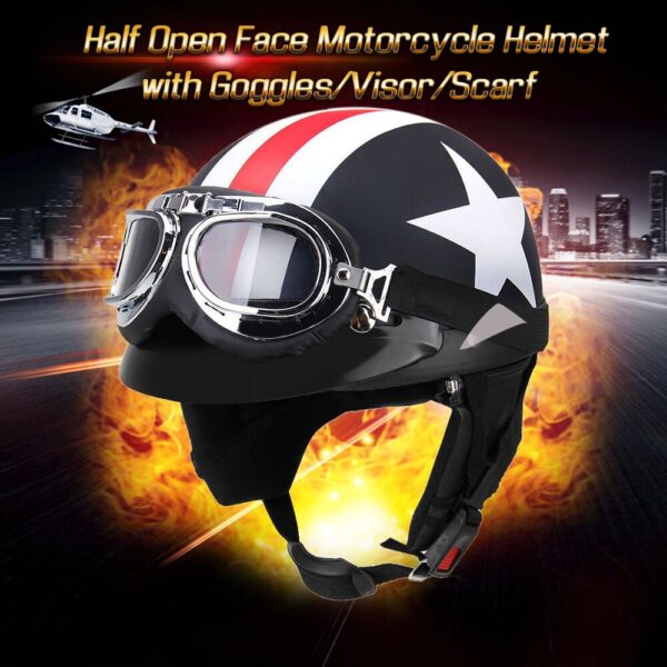Casco de moto Retro con gafas, medio abierto, Retro - Imagen 2
