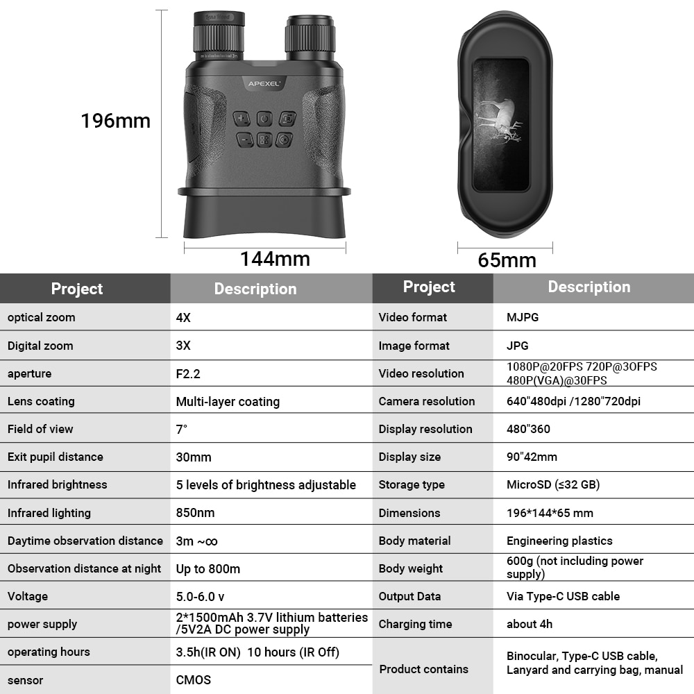 APEXEL-binoculares infrarrojos militares digitales, dispositivo de visión nocturna, Zoom 4-12x, telescopio de caza de día y noche, doble uso