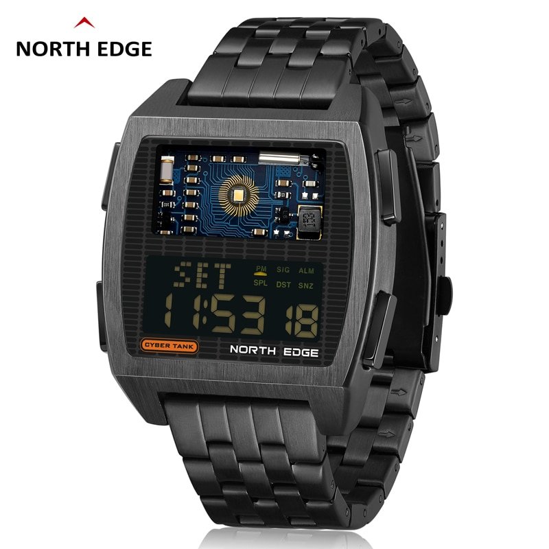 NORTH EDGE-reloj Digital para hombre, cronógrafo de estilo Retro de Metal, hasta 50M resistente al agua