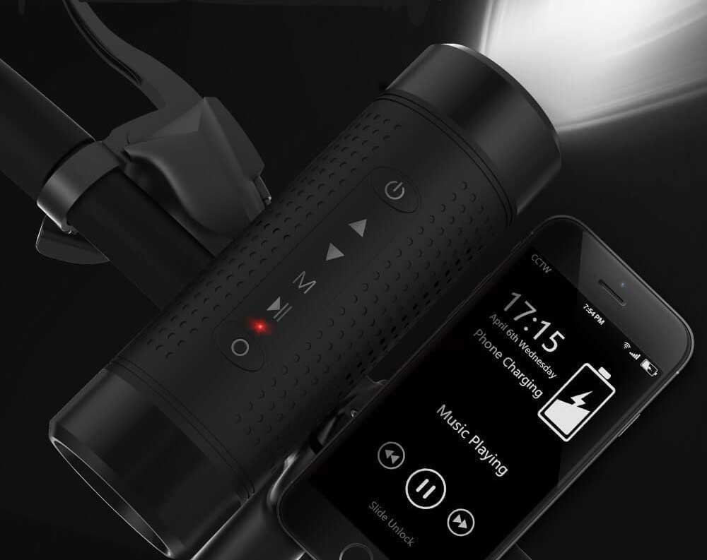 Foco led ciclismo luz delantera con parlante Bluetooth y banco de carga Powerbank