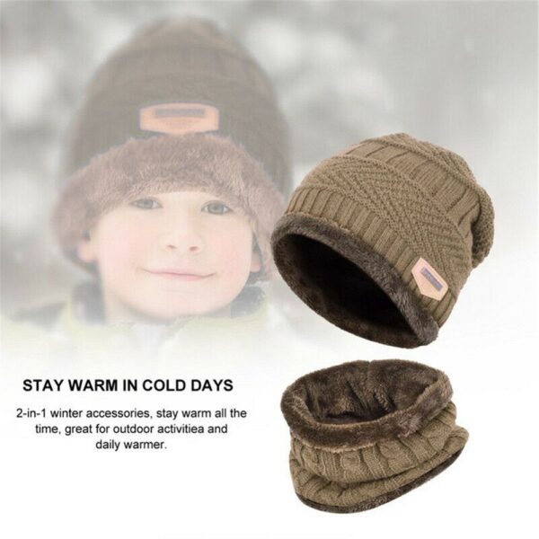 Gorro de punto de lana para niños, pasamontañas cuello, bufanda, gorro - Imagen 2