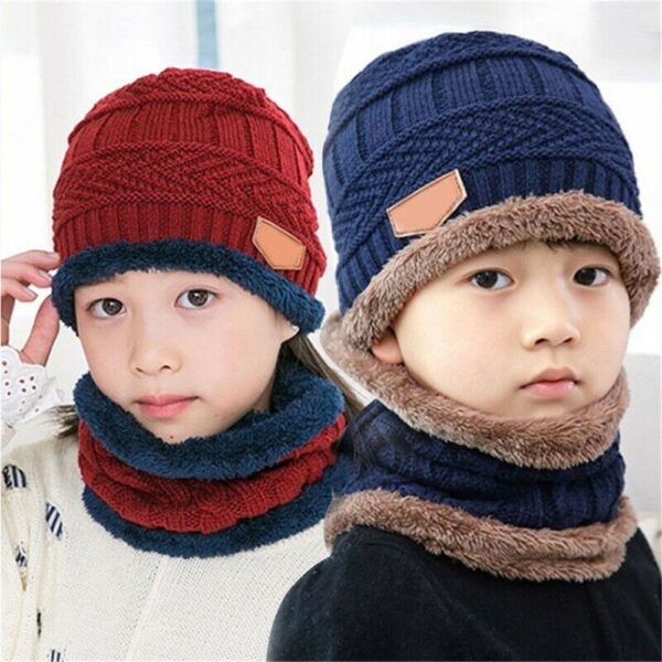 Gorro de punto de lana para niños, pasamontañas cuello, bufanda, gorro