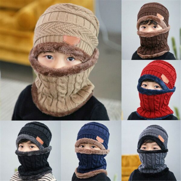Gorro de punto de lana para niños, pasamontañas cuello, bufanda, gorro - Imagen 3