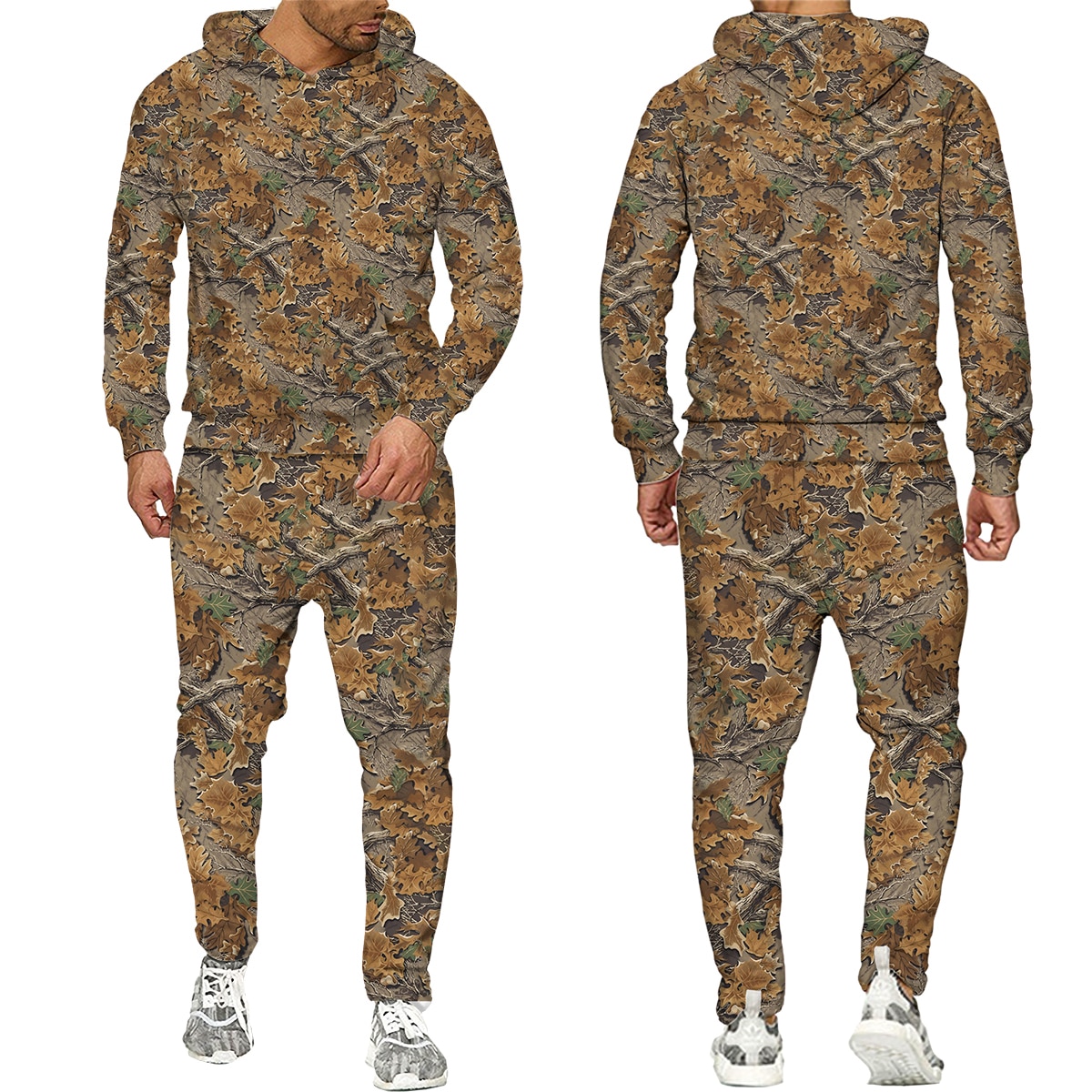 Sudadera con capucha de camuflaje 3D para hombre y mujer, chándal de ropa deportiva para exteriores, trajes de gran tamaño con capucha y pantalones, Otoño e Invierno