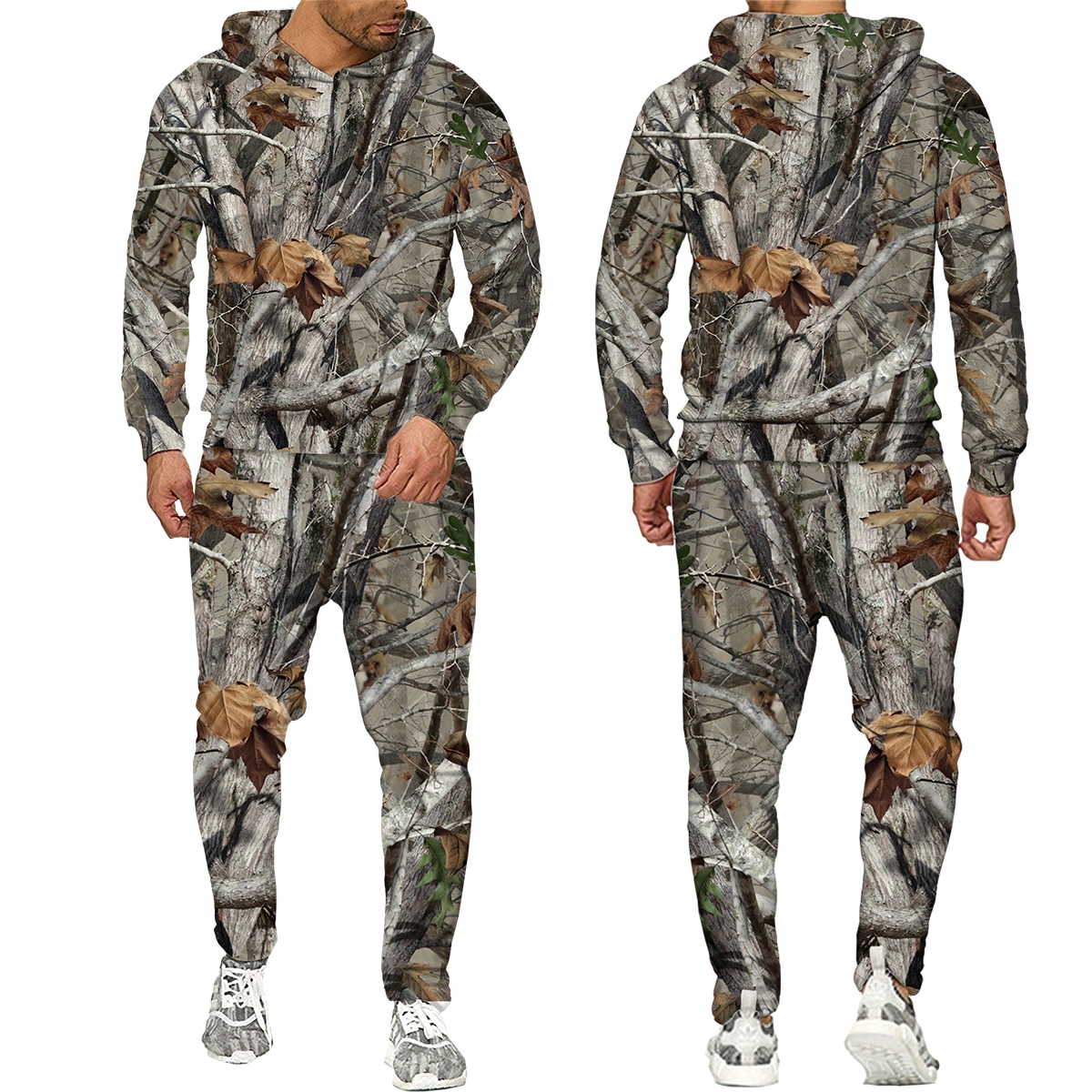 Sudadera con capucha de camuflaje 3D para hombre y mujer, chándal de ropa deportiva para exteriores, trajes de gran tamaño con capucha y pantalones, Otoño e Invierno