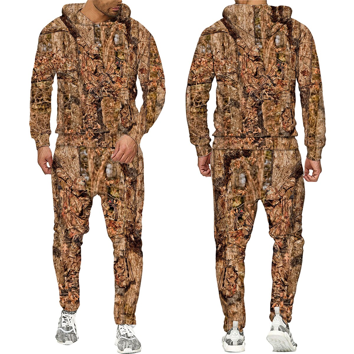 Sudadera con capucha de camuflaje 3D para hombre y mujer, chándal de ropa deportiva para exteriores, trajes de gran tamaño con capucha y pantalones, Otoño e Invierno