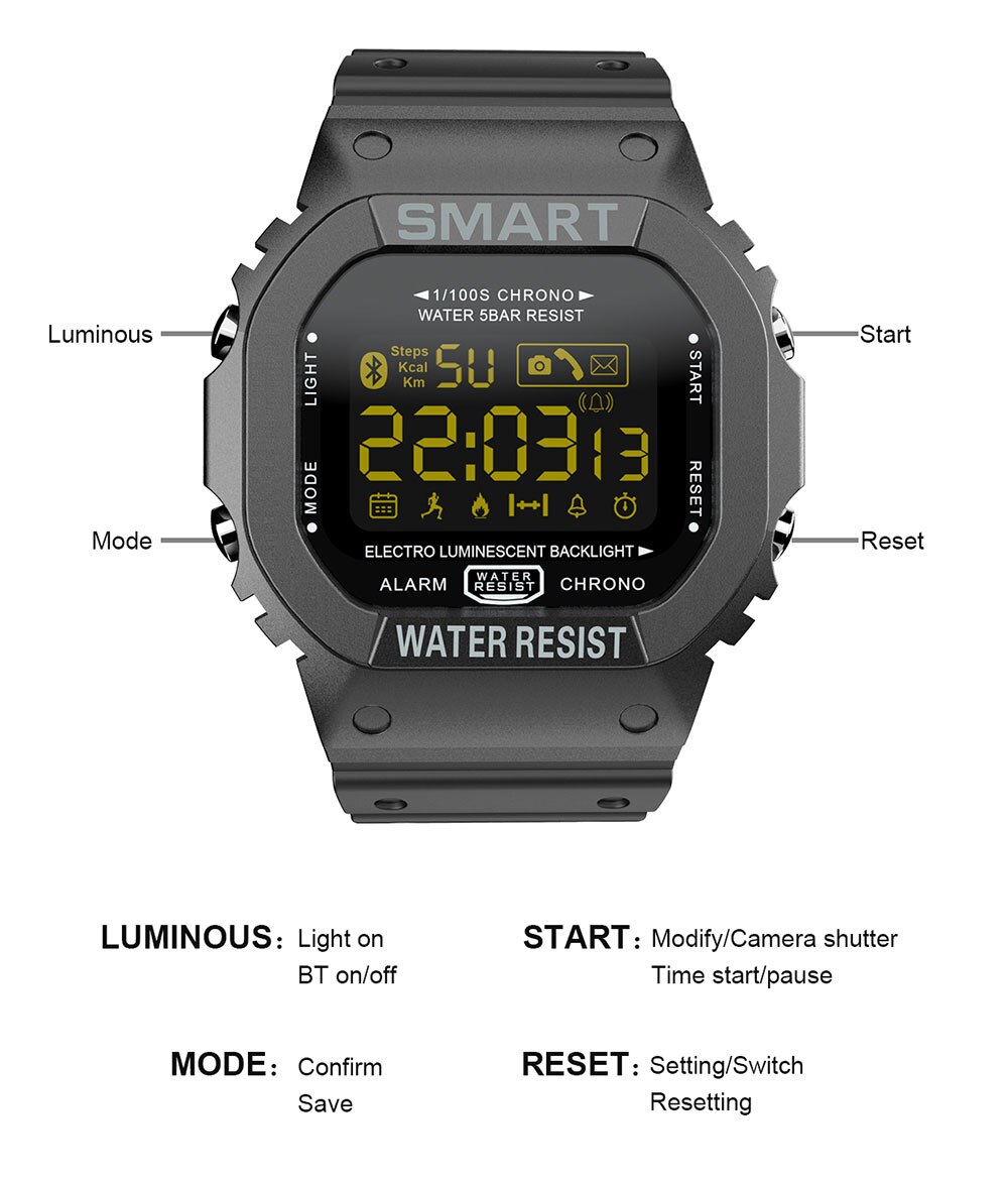 LOKMAT-reloj inteligente con Bluetooth para hombre, pulsera Digital con recordatorio de teléfono, podómetro deportivo, cámara remota, resistente al agua