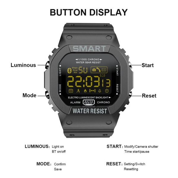 SMARTWATCH-reloj inteligente con Bluetooth, podómetro deportivo, cámara remota, resistente al agua - Imagen 5
