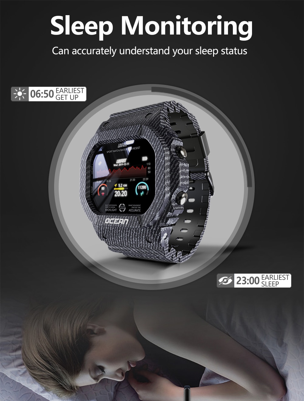 LOKMAT-Reloj inteligente deportivo Ocean para hombre y mujer, para Android, con control del ritmo cardíaco y presión sanguínea LOKMAT-Reloj inteligente deportivo Ocean para hombre y mujer, para Android, con control del ritmo cardíaco y presión sanguínea