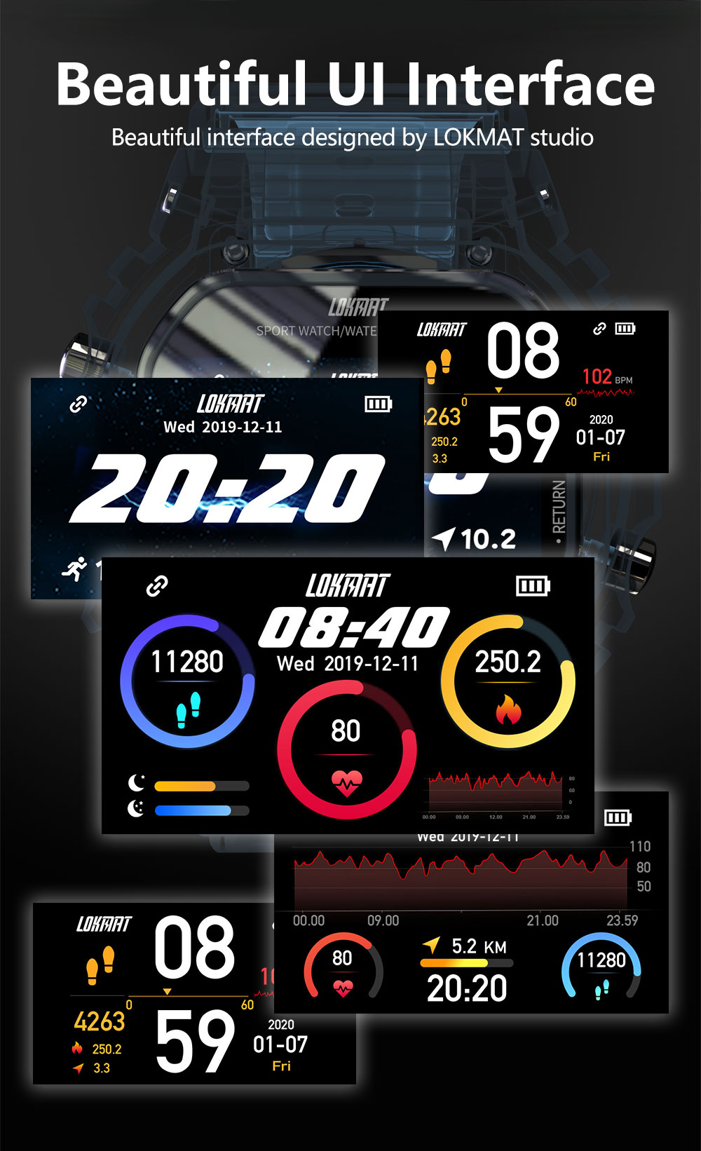 LOKMAT-Reloj inteligente deportivo Ocean para hombre y mujer, para Android, con control del ritmo cardíaco y presión sanguínea LOKMAT-Reloj inteligente deportivo Ocean para hombre y mujer, para Android, con control del ritmo cardíaco y presión sanguínea