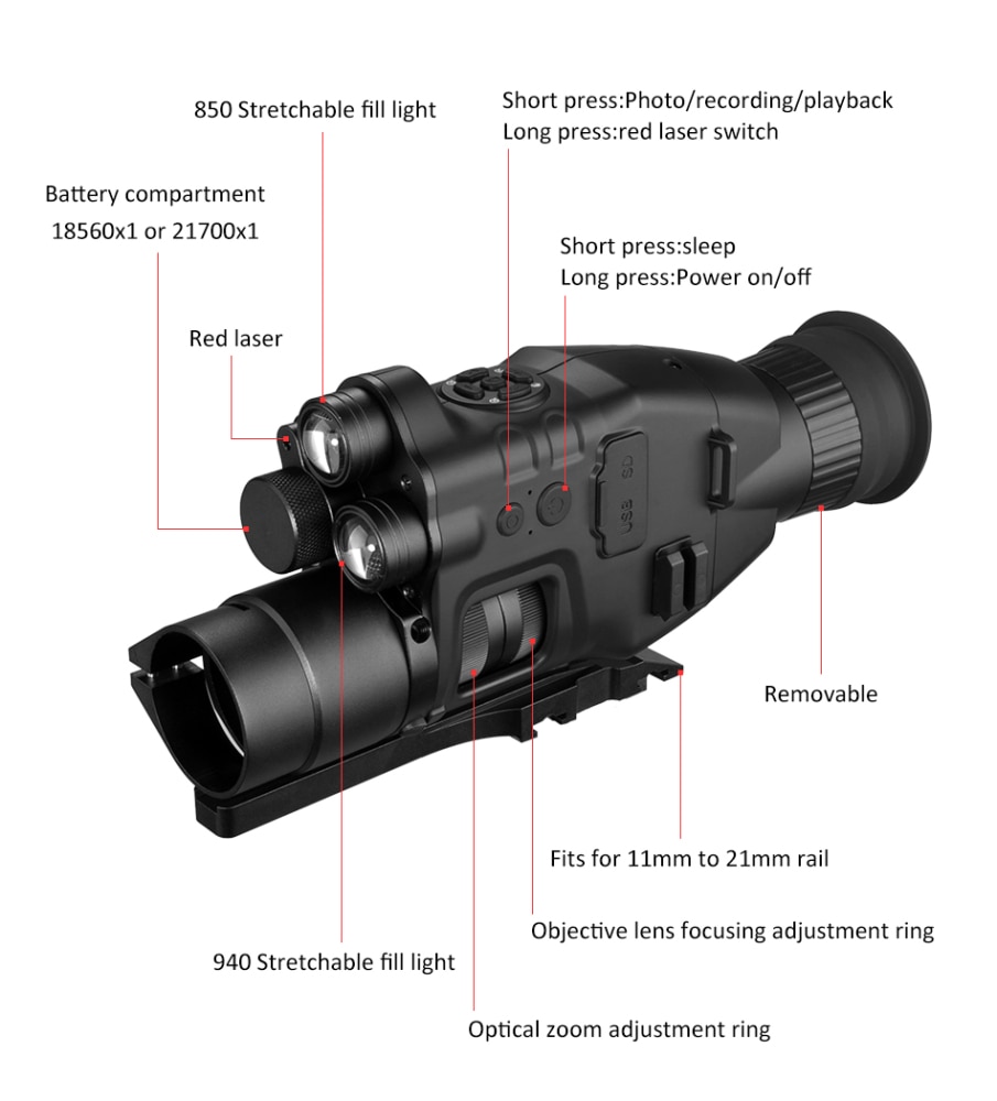 Visión Nocturna CY789, grabadora de vídeo 1080P, 8 aumentos, zoom óptico, mira telescópica Monocular, Wifi, APP, rango de 400M, alcance NV, telescopio de 940nm