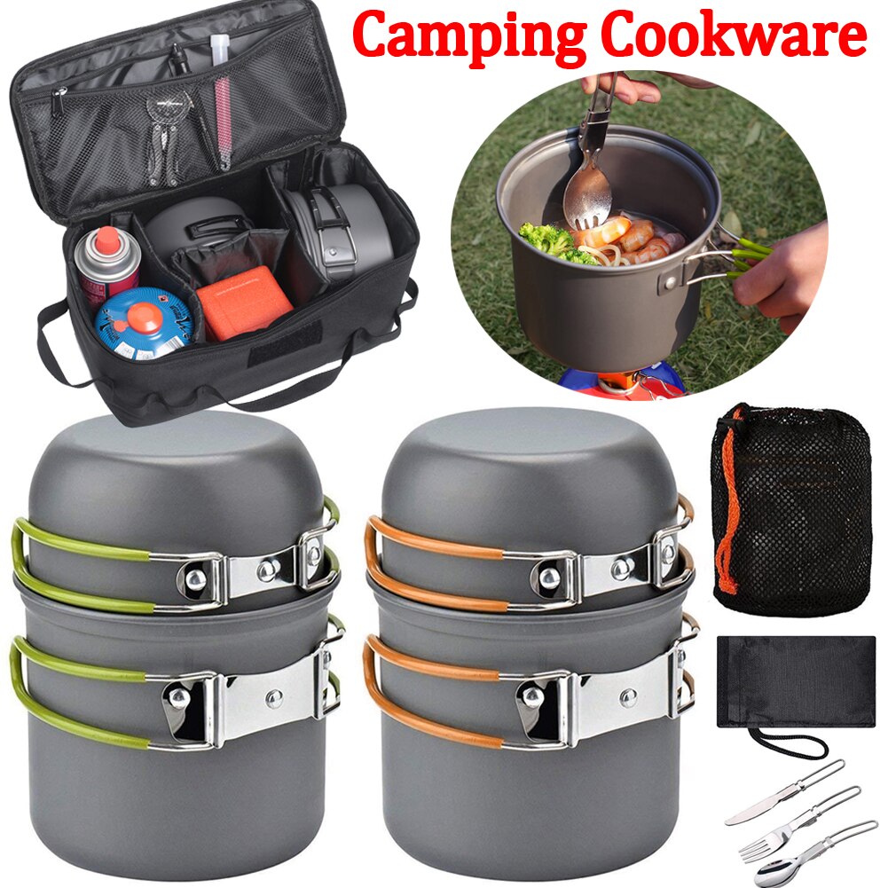 Juego de utensilios de cocina para acampar,Set Camping sartén, tetera, tenedor, cuchara, taza de agua, tabla de cortar para acampar