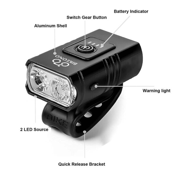 Foco Led delantero LED T6 para biciclet recargable por USB, 1000LM - Imagen 5