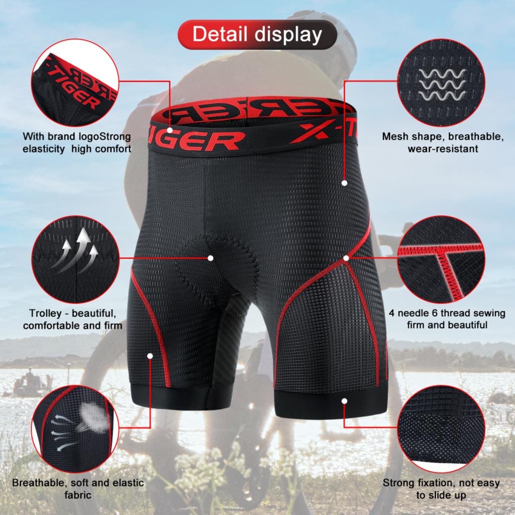 Pantalones cortos de ciclismo para X-TIGER, ropa interior de malla transpirable con almohadilla de Gel a prueba de golpes, para bicicleta de montaña, triangulación de envíos