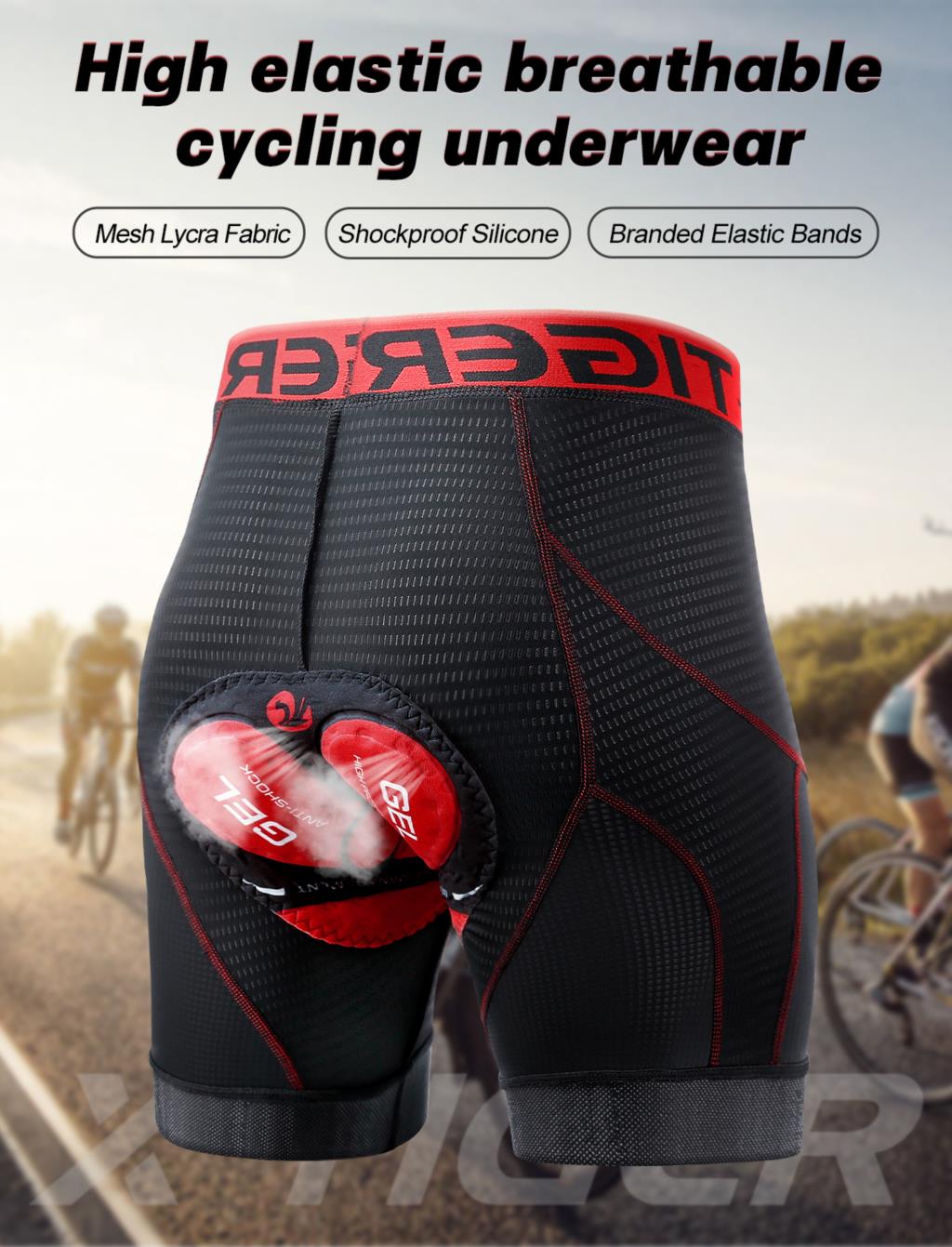 Pantalones cortos de ciclismo para X-TIGER, ropa interior de malla transpirable con almohadilla de Gel a prueba de golpes, para bicicleta de montaña, triangulación de envíos