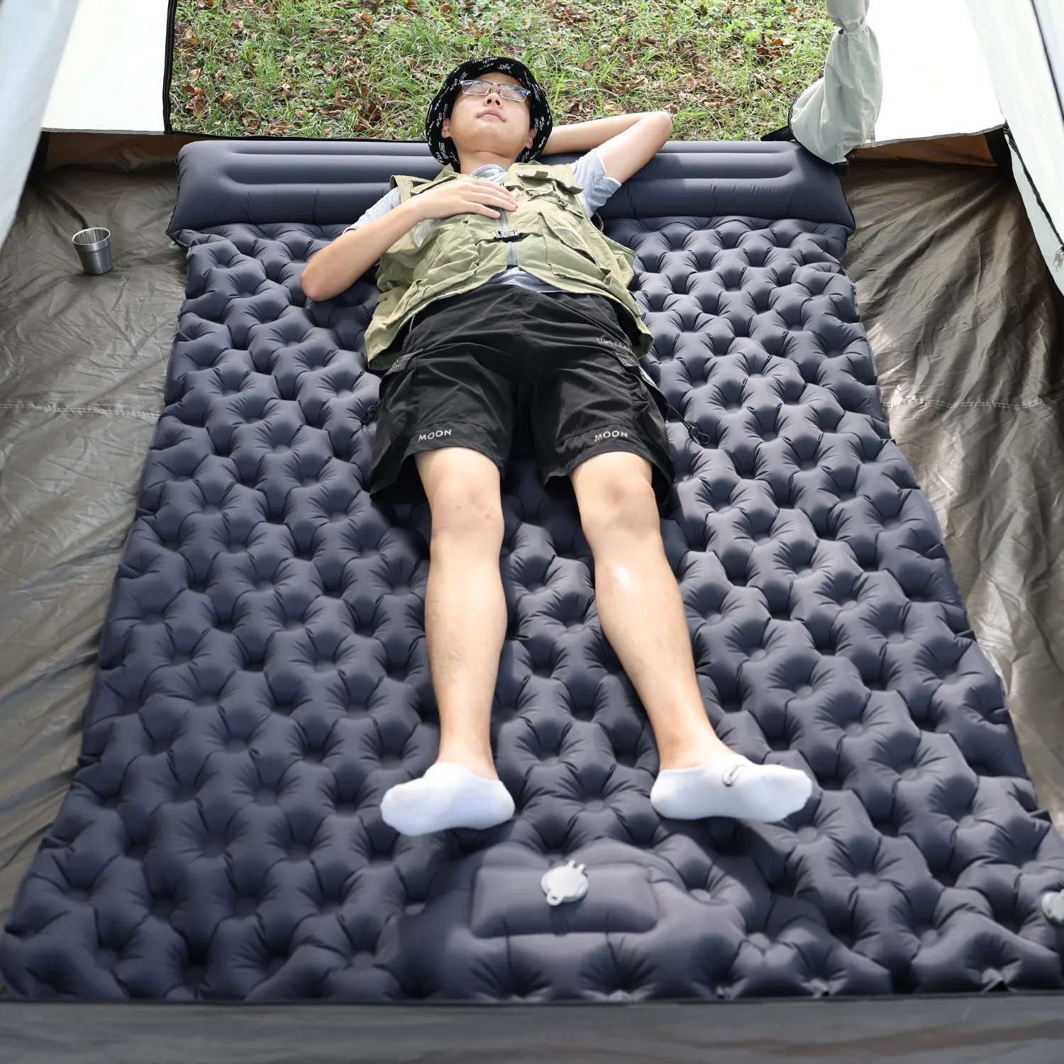 Oulylan-colchón de aire para 2 personas, colchoneta inflable para acampar al aire libre, 200x120x7cm