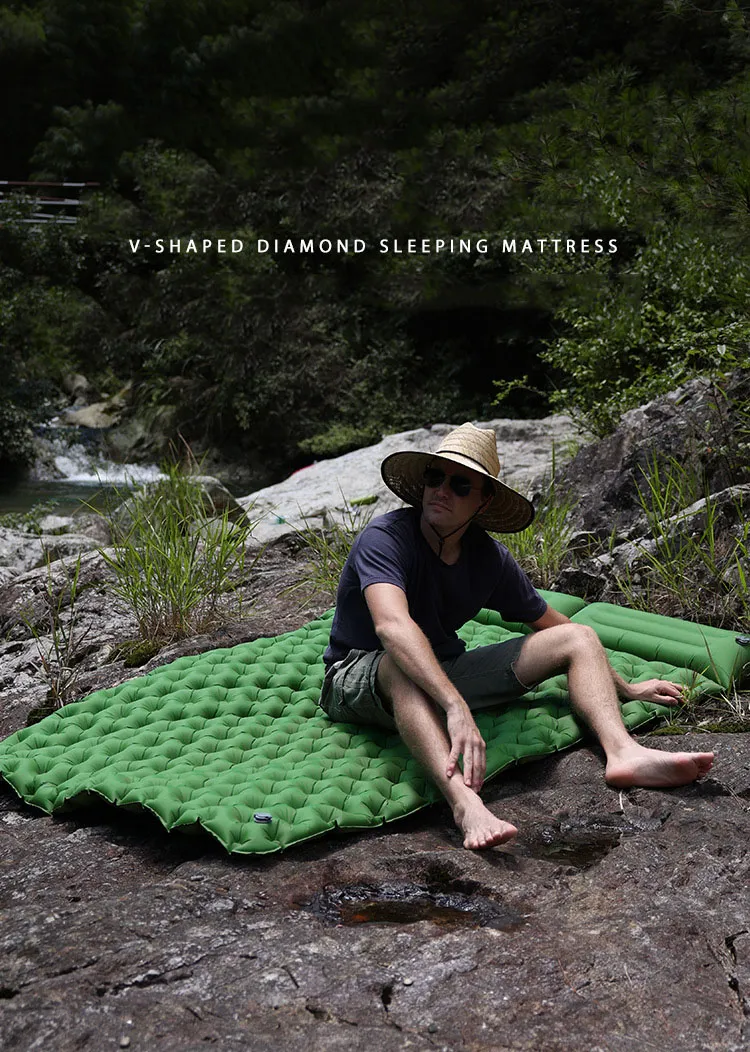 Oulylan-colchón de aire para 2 personas, colchoneta inflable para acampar al aire libre, 200x120x7cm