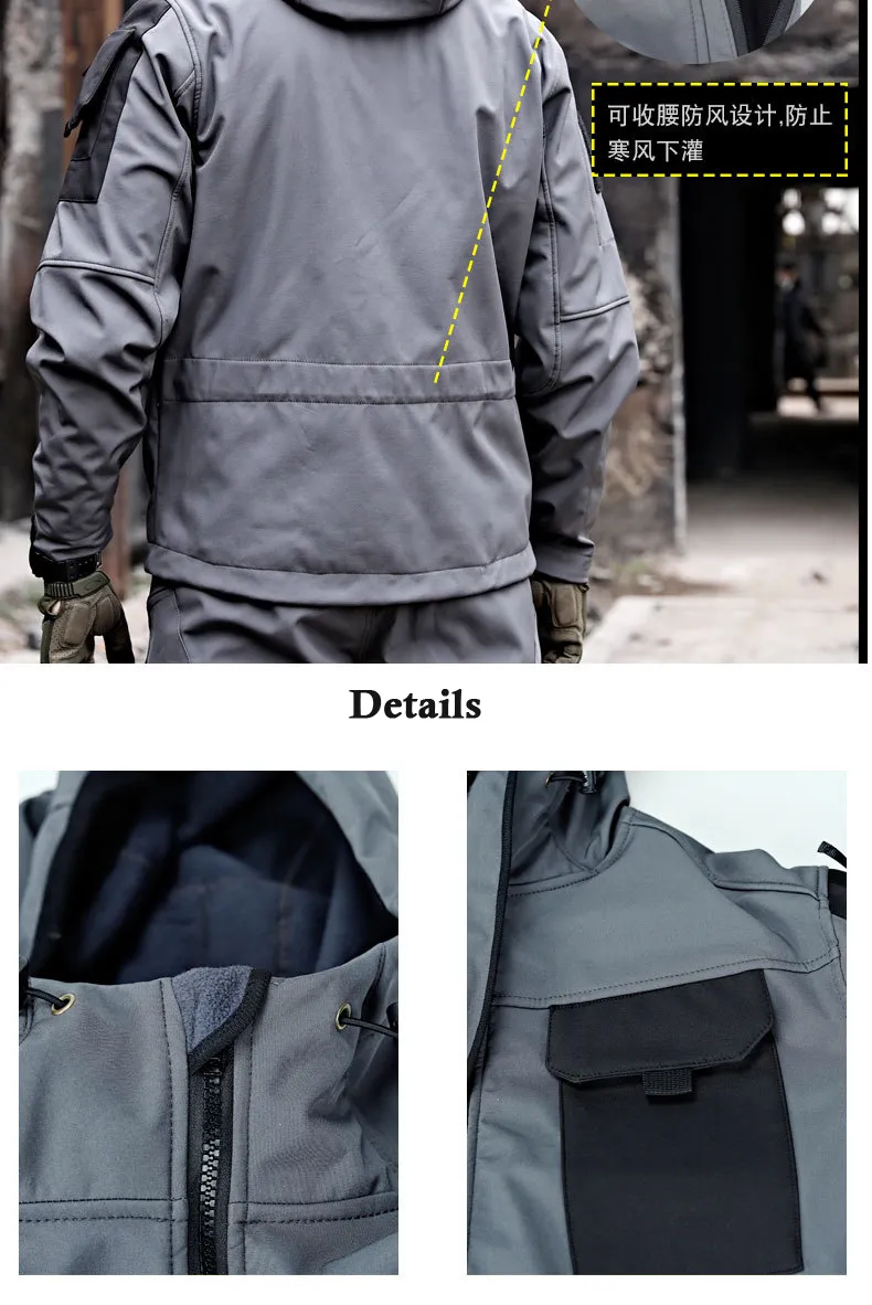 Chaquetas tácticas de piel de tiburón para hombre, chaqueta militar con capucha impermeable a prueba de viento, uniformes funcionales para exteriores, múltiples bolsillos