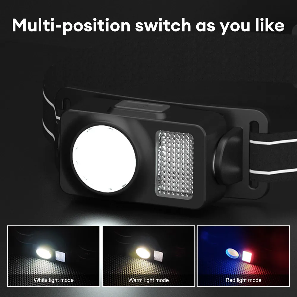 Faro portátil LED COB Con Antorcha de Luz Roja USB Recargable Linterna Ajustable Batería Incorporada Faros A Prueba de agua