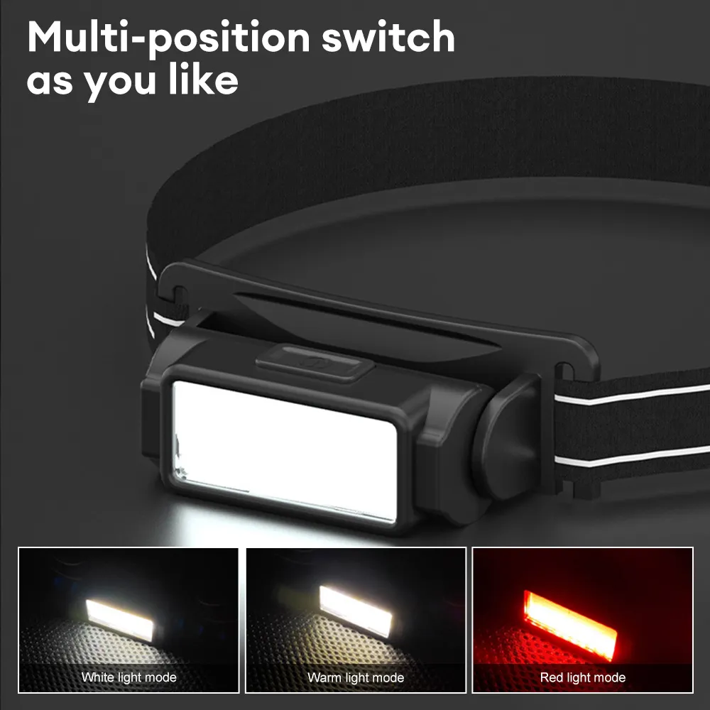 Faro portátil LED COB Con Antorcha de Luz Roja USB Recargable Linterna Ajustable Batería Incorporada Faros A Prueba de agua