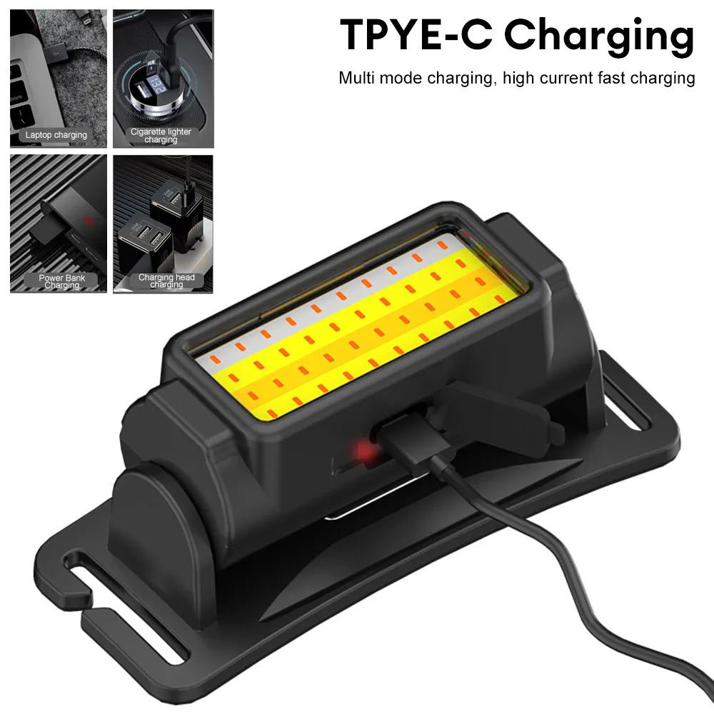 Faro portátil LED COB Con Antorcha de Luz Roja USB Recargable Linterna Ajustable Batería Incorporada Faros A Prueba de agua