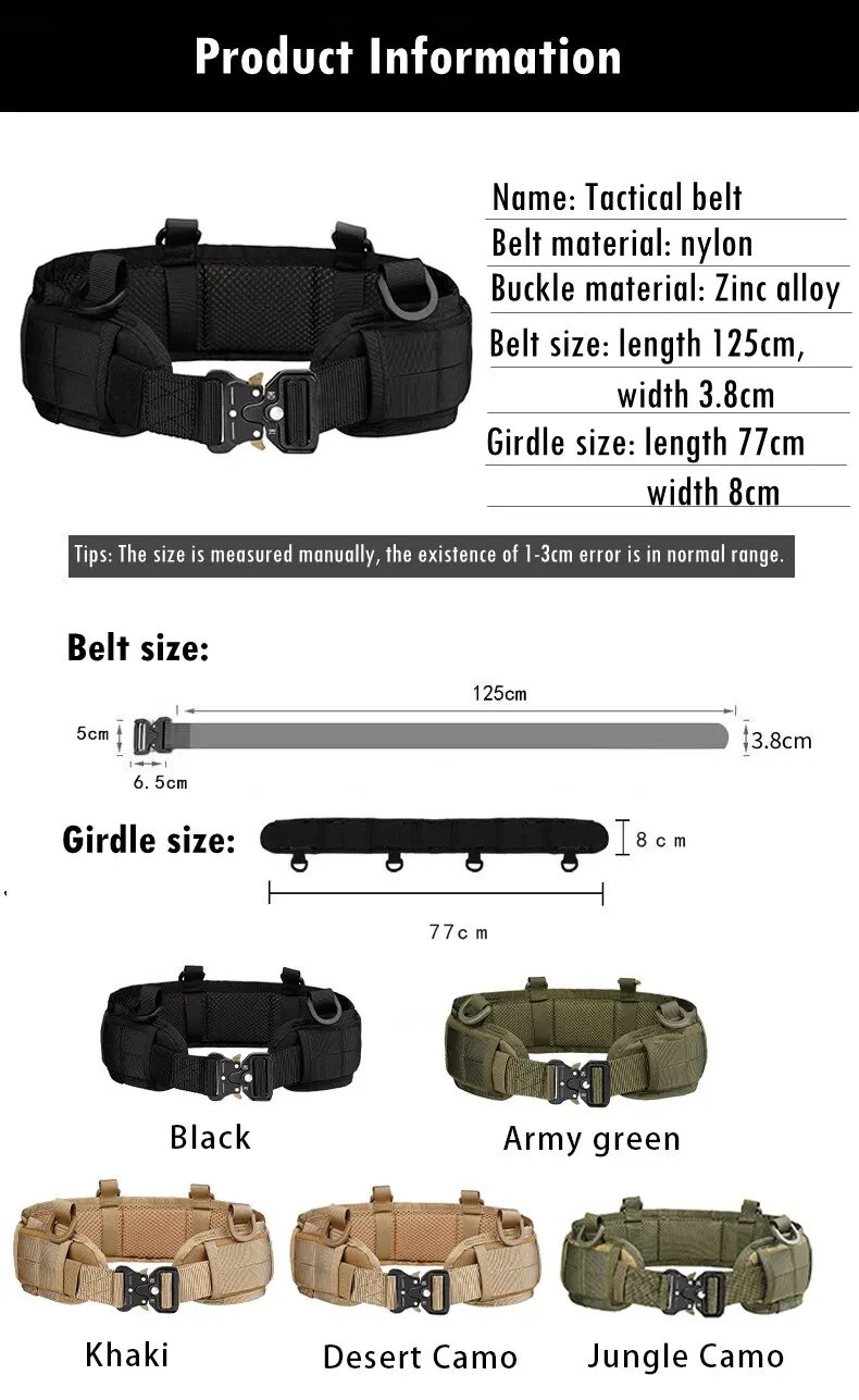 Conjunto de cinturón de batalla táctico desmontable, faja Molle de entrenamiento de Tiro Militar, caza, Paintball, cintura acolchada, combate, estilo militar Co